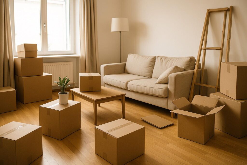 salón a medio desmontar y meter en cajas porque hay una mudanza próxima